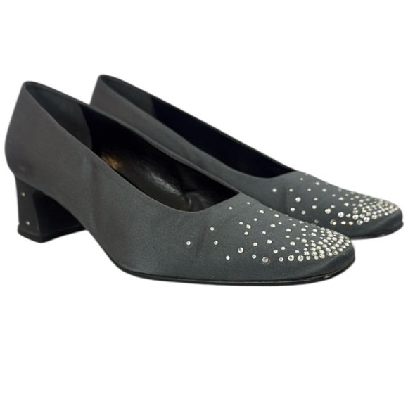 Vintage Via Parabello Selenia Satin Gray Shoe with Sparkles 2” Heels - Picture 1 of 12